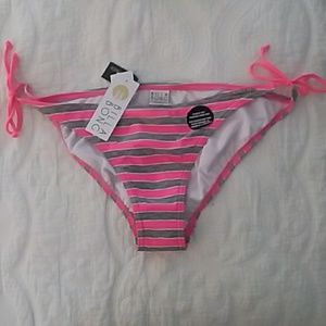 NWT Billabong Pink and Grey Striped Bikini Bottom